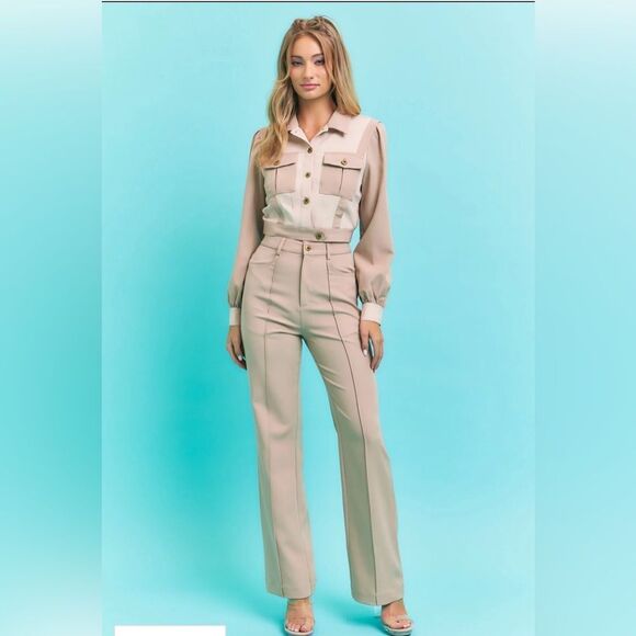 087. WOVEN TWO TONE JACKET AND PANT SET - Picture 1 of 5
